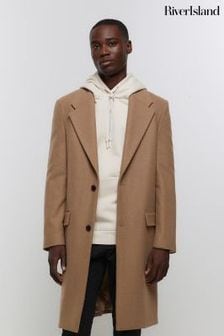 River Island Brown Premium Wool Overcoat (C43615) | SGD 184