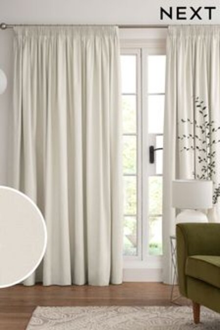 Light Natural Cotton Pencil Pleat Lined Curtains (C43688) | €21 - €96