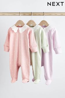 Mint Green Baby Collared Sleepsuits 3 Pack (0mths-2yrs) (C43695) | 83 SAR - 91 SAR
