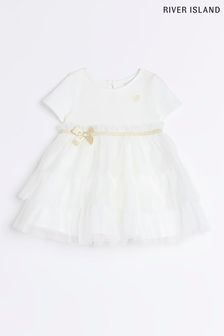 River Island Baby Girls Cream Ecru Bg Tiered Mesh Dress (C43755) | HK$257