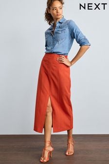 Rdzawy - Textured Tailored Midi Skirt (C43758) | 90 zł