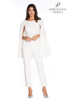 Adrianna Papell White Knit Crepe Cape Jumpsuit (C43857) | CHF 277