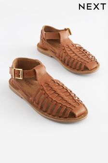 Tan Brown Woven Leather Fisherman Sandals (C44143) | €25 - €32