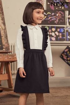 Navy Blue/White Ruffle Pinafore and Long Sleeve Shirt Set (3-14yrs) (C44160) | AED73 - AED97
