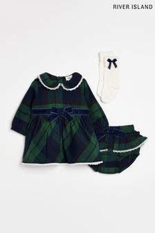 River Island Green Tartan Check Dress 3Pc Set (C44217) | €20