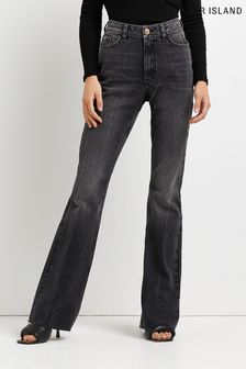 Czarne modelujące pośladki jeansy River Island z wysokim stanem i rozszerzanymi nogawkami (C44276) | 138 zł