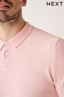 Pink Textured Knitted Polo Shirt (C44331) | 22 €
