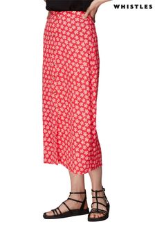 Whistles Red Daisy Check Button Front Skirt (C44481) | €126