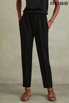 Reiss Black Hailey Petite Tapered Pull On Trousers (C44508) | ₪ 714
