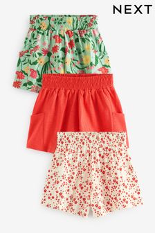 Red/Ecru White/Mint Green Floral Soft Slub Jersey Shorts 3 Pack (3-16yrs) (C44596) | 14 € - 19 €