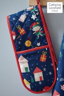 Catherine Lansfield Blue Santa's Christmas Wonderland Double Oven Glove (C44622) | $15