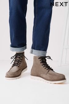 Taupe Leather Apron Mid Boots (C44631) | KRW104,500