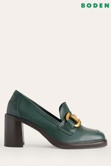 Boden Dark Green Iris Snaffle Heeled Loafers (C44635) | €217