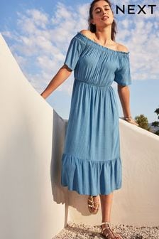Синий - Летнее платье миди с вырезами на плечах (C44647) | €14
