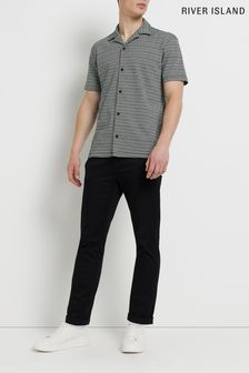 River Island Black Short Sleeve Jacquard Button Revere Shirt (C44695) | €21