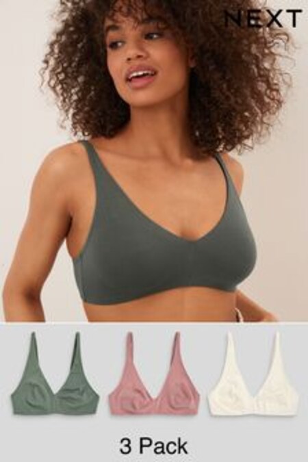 Green/Pink/Cream Non Pad Non Wire Cotton Blend Bras 3 Pack (C45353) | OMR13