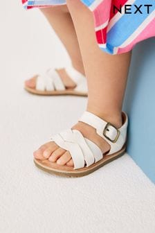 White Leather Standard Fit (F) Leather Woven Ankle Strap Sandals (C45459) | €16 - €18