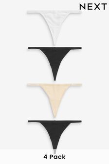 Black/White/Nude G-String Cotton Rich Knickers 4 Pack (C45478) | €9