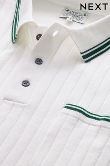 White Tipped Knit Polo Shirt (C45518) | $45