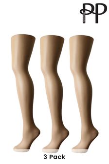 Pretty Polly 3 Pack Slightly Sunkissed 8 Denier Naturals Sandal Toe Tights (C45529) | $29