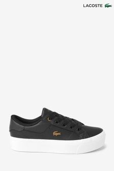 Lacoste Womens Black/White Ziane Platform Leather Trainers (C45550) | 445 QAR