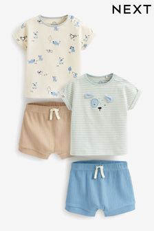 Niebieski w pieski - 4-częściowy zestaw niemowlęcy: koszulka i szorty (C45551) | 118 zł - 130 zł