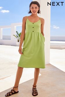 Lime Green Button Down Cotton Cami Summer Dress (C45666) | 28 €