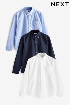 3 Pack White/Blue/Navy 100% Cotton Long Sleeve Oxford Shirt (C45715) | $111