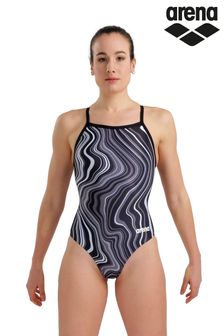 Arena Womens Lightdrop Back Marbled Black Swimsuit (C45969) | KRW98,200