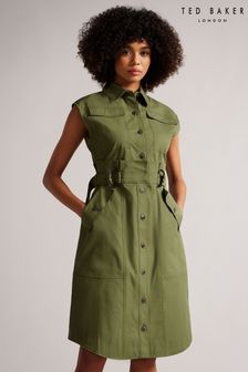 Ted Baker Zamya Khaki Green Utility Paperbag Waist Dress (C46267) | 262 €