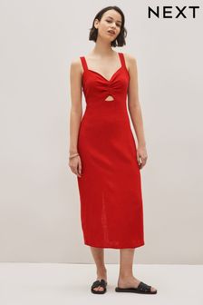 Red Linen Mix Slim Midi Dress (C46283) | €17