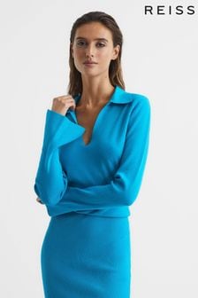 Reiss Blue Elaina Petite Rib-Knitted Midi Dress (C46330) | $277