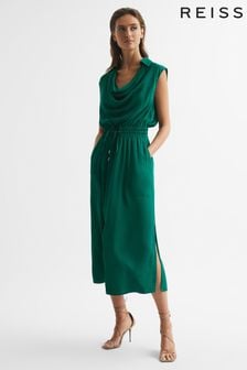 Reiss Green Tia Sleeveless Cowl-Neck Shirt Dress (C46445) | $482