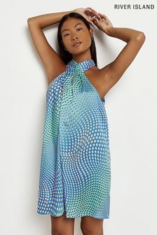 Niebieska sukienka River Island Petite bez pleców (C46526) | 111 zł