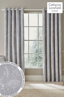 Catherine Lansfield Silver Meadowsweet Floral Jacquard Eyelet Lined Curtains (C46570) | €54 - €163