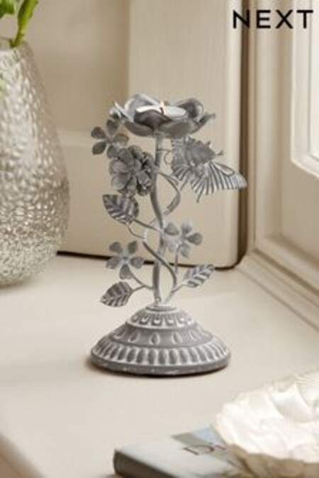 Grey Flower Metal Tealight Holder (C46698) | kr179
