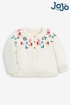 JoJo Maman Bébé Cream Christmas Embroidered Cardigan (C46789) | $62