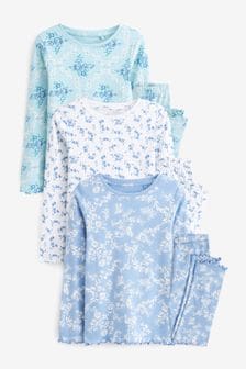 Bleu/blanc à fleurs - Lot de 3 pyjamas (9 mois - 16 ans) (C46806) | €30 - €43