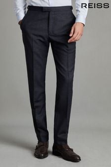Reiss Navy Dunn Slim Fit Wool Textured Trousers (C46876) | AED1,066