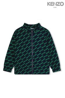 KENZO KIDS Green and Navy All Over Logo Zip Through Fleece (C46909) | €83 - €93