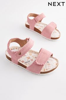 Pink Leather Scallop Standard Fit (F) Leather Corkbed Sandals (C47086) | €16 - €18
