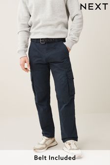 Navy Blue Relaxed Belted Tech Cargo Trousers (C47126) | $65