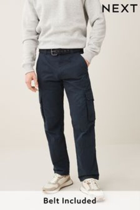 Bleu marine - Pantalon cargo à ceinture en tissu technique (C47126) | €35