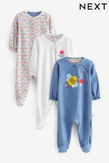 Albastru albină cu floricele - Pachet de 3 pijamale întregi pentru bebeluși (0 luni - 3 ani) (C47231) | 166 LEI - 199 LEI