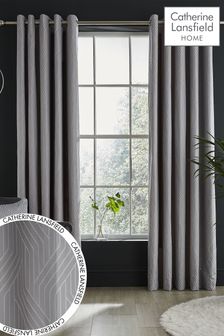 Catherine Lansfield Silver Linear Geo Jacquard Eyelet Lined Curtains (C47355) | ₪ 186 - ₪ 559