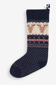 JoJo Maman Bébé Navy Reindeer Knitted Stocking (C47505) | SGD 43