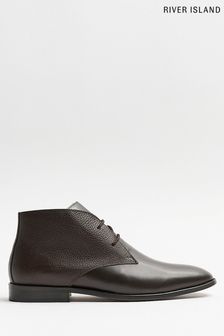 River Island Brown Dark Leather Smart Chukka Boots (C47533) | ₪ 279