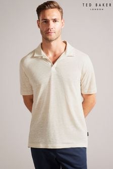 Ted Baker Cream Lingpo Short Sleeves Linen Open Neck Polo Shirt (C47734) | €41.50