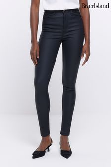 River Island Black High Rise Coated Skinny Jeans (C47763) | 75 €
