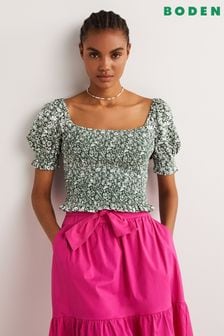 Boden Green Square Neck Smocked Jersey Top (C47864) | 50 €